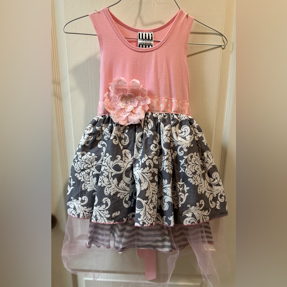 "She Bloom" Boutique Size 5t Tank dress Gray Damask w/Pink